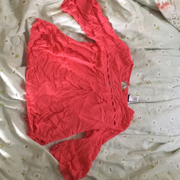 Coral Pink Blouse With Flare Sleeves - Picture 1 of 7